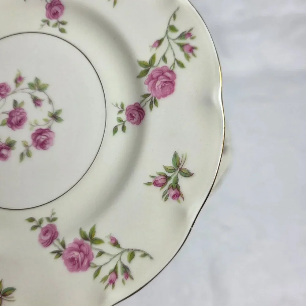 TWO Theodore Haviland Delaware New York Salad Plates Ivory with Pink Roses